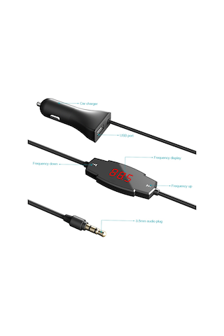 Lemestar Siyah Araç Fm Verici: 3.5mm Ses Bağlantısı, Ellerden Özgür Konuşma Ve 2.4a Usb Şarj Cihazı