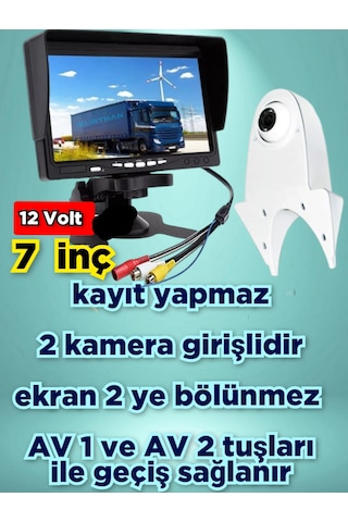 Panelvan Araç Uyumlu 7'' Ekran 1 Beyaz Tepe Kamera Kayıtsız 12 V