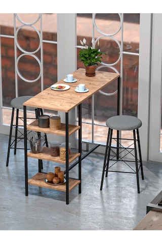 Retodesign Raflı Yuvarlak Tabureli Bar Takımı 4651a Atlantikçam