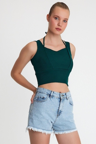 Polo State Kadın Ense Biye Detaylı Crop Yeşil