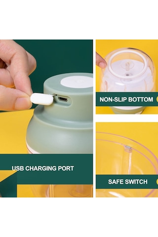 Xindoker Usb Şarjlı Yeşil Taşınabilir Elektrikli Mutfak Robotu - Sebze, Meyve, Et Doğrayıcı