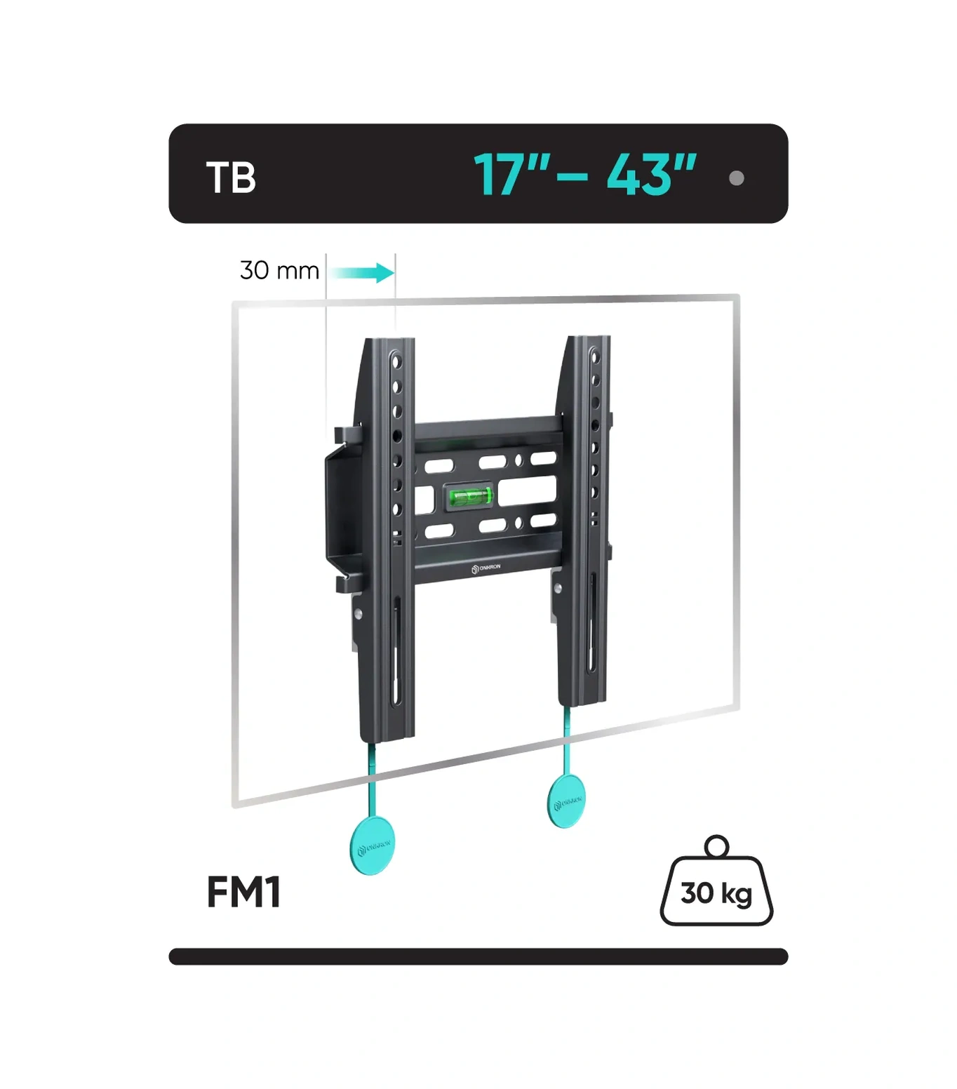 Onkron 17''-43'' Sabit Tv Duvara Montaj Braketi, Siyah Fm1 8136364