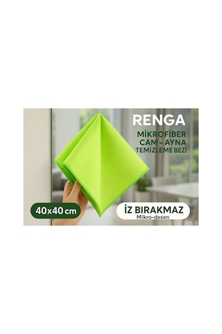 Yeşil Renga Mikrofiber Cam - Ayna Temizlik Bezi 40x40 Cm İz Bırakmaz / Mikro Baklava Desenli
