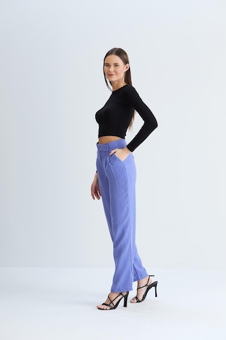 Sortie Collection Kemeri Cırtlı Keten Pantolon Mavi-mavi Mavi