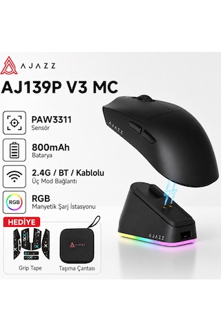 Aj139p V3 Mc Kablosuz Oyuncu Mouse-800 Mah Batarya Rgb Şarj İstasyonu Çanta Ve Tape Diğer