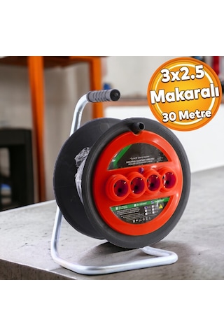 Plastik Makaralı Ev Elektriği Monofaze Seyyar 4 Prizli Uzatma Kablosu 3x2.5 Mm Ttr Kablo 30 Metre