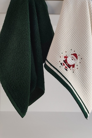 2'li Noel Baba Nakışlı Mutfak Havlusu-%100 Pamuk Yılbaşı Hediyesi Koyuyesıl Koyu Yeşil
