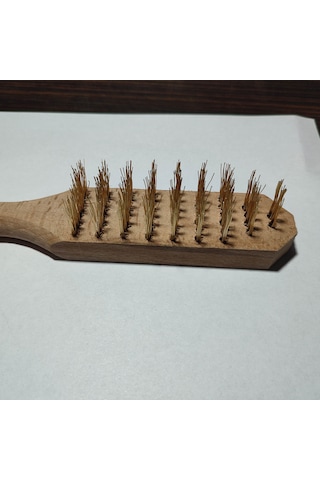 Hşap Saplı Sarı Çelik Telli Fırça , Temizlik Fırçası,