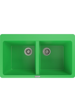 Polex Cristalüx Granit Evye P-N9 Yeşil 2 Hazneli Tezgah Altı Ve Tezgah Üstü Mutfak Evyesi 86x50.5 CM