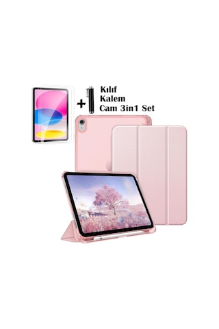 Apple Uyumlu iPad, 11 A16 2025 10. Nesil 10.9 Kılıf Akıllı Smart Kalem Bölmeli + Ekran Koruyucu + Kalem