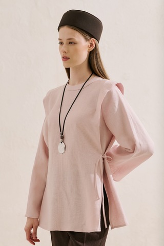 Manuka Keten Bağlamalı Geniş Kol Tunik Pembe Ss26tnk00007-1622 V-7