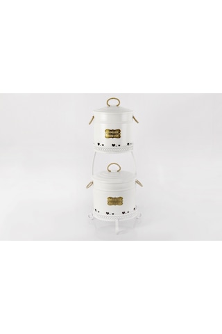 2 Katlı Metal Patates Soğan Saklama Kovası Beyaz