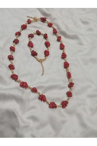 Kırmızı Kolye Ve Bileklik Takım Kırmızı