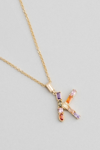 Mini K Harfi Günışığı Renkli 18 Ayar Sarı Altın Kaplama Gümüş Kolye