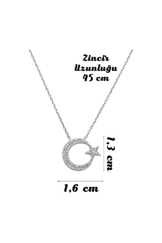 925 Ayar Gümüş Zirkon Taşlı Ay Yıldız Kadın Kolye Gold Silver Renk Seçenekli Hediyelik Takı Gümüş - 911681706 Gümüş