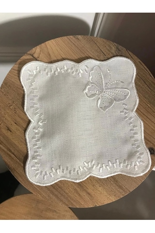 Nivemeshome Kelebek Beyaz Kare 6 Adet Keten Kokteyl Peçetesi Kahve Yanı Sunumluk Beyaz