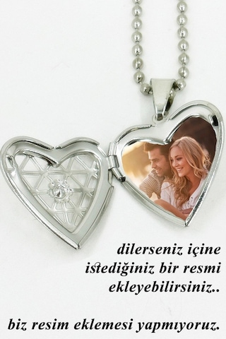 Fotoğraflı İçi Açılır Kapaklı Kalp Şeklinde Paslanmaz Çelik Kolye