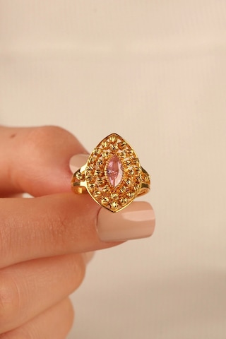 Çgkmücevherat Pembe Taşlı Dorikalı Altın Yüzük Drkp001 Gold