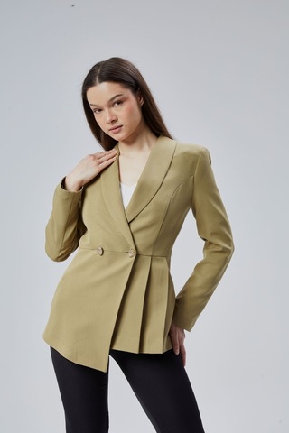 Haki Regular Fit Pile Detaylı Blazer Ceket Haki