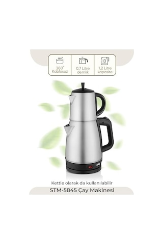 Sinbo Stm-5845 Çelik Elektrikli Çay Makinesi Inox Çaycı 2-in-1 Demlik Su Isıtıcı 1600w Otomatik Kapama
