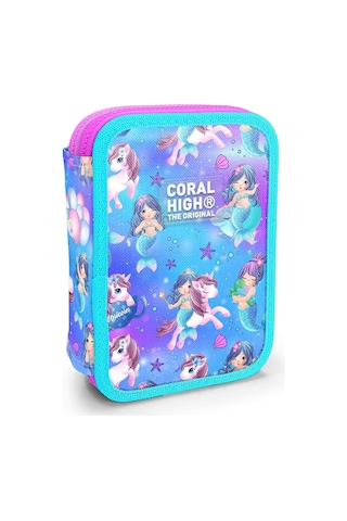 Coral High İki Karlı Organizer Kalemlik - Turkuaz Unicorn, Kız Çocuk, Turkuaz Unicorn Turkuaz