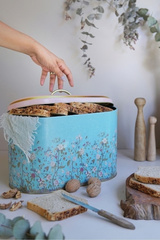 Flora Desenli Oval Ekmek Kutusu, Metal Ekmeklik, Ekmek Sepeti, 10,4 Lt Desenli