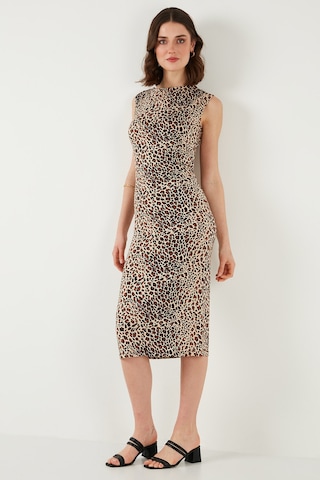 Lela Slim Fit Bisiklet Yaka Kolsuz Midi Boy Bayan Elbise 5866251 Leopar