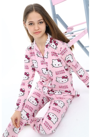 Kız Çocuk Kedi Baskılı Pijama Takımı 7-16 Yaş 0150 Pembe