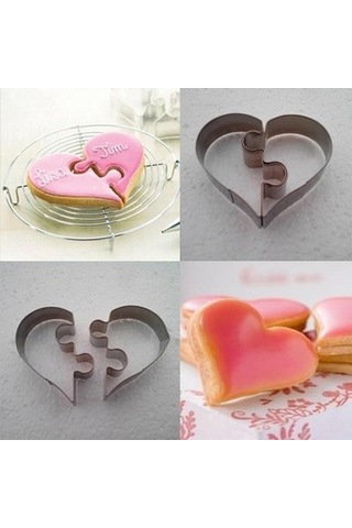 Yeni 2 Parça Sol + Sağ Aşk Kalp Kek Kurabiye Kesici Kalıbı Sevgililer Günü Kullanımı Diğer