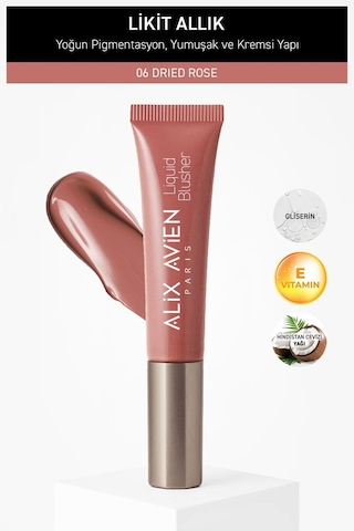 Alix Avien Yoğun Pigmentli E Vitaminli Mat Bitişli Kremsi Likit Allık - Liquid Blusher 06 Dried Rose