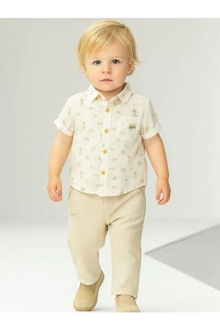 Erkek Bebek Keten Desenli Pantolonlu Takım-15859 renkli