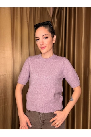 Ali Butik Lila Pullu Simli Kısa Kol Triko Lila