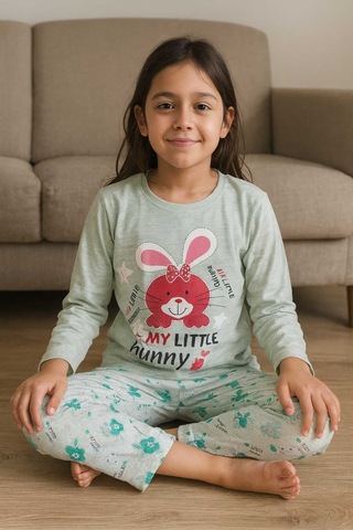 Çocuk Pijama Takımı %100 Pamuk Turkuaz