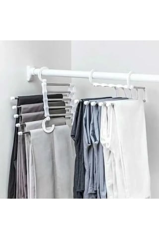 2 Katlı Katlanabilir 5&apos Li Pantolon Askısı,pantolon,kravat,etek İçin Organizer Askı Siyah