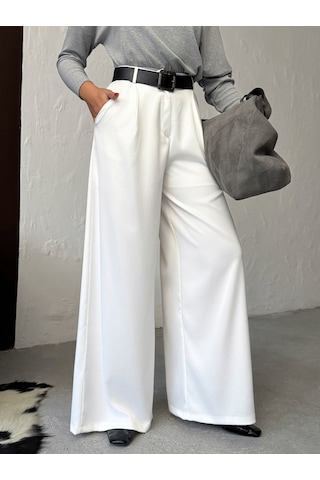 Verymoda Yüksek Bel Bol Paça Saten Pantolon Şık Ve Rahat Tasarım F2052 Krem