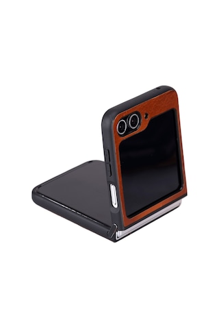 Samsung Galaxy Z Flip5 Uyumlu Deri Arka Kapak Efektli Taba