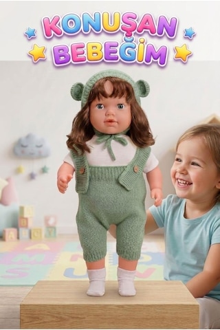 Konuşan Bebeğim 60 Cm Türkçe Konuşan Örgü Tulum Ve Şapkalı Kafası Bacakları Kolları Et Oyuncak Bebek 05521482