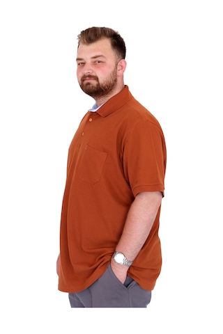 Mode Xl Büyük Beden Erkek T-shirt Polo Yaka Cepli Klasik Pike 20552 Tarçın Kahverengi