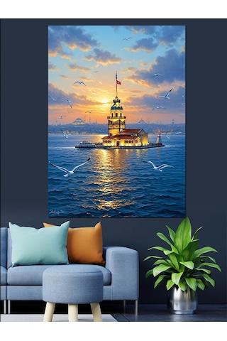 Ahşap Tablo Kız Kulesi Ve İstanbul Denizi