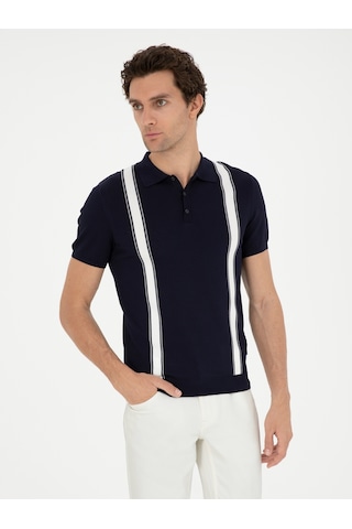 Lacivert Slim Fit Polo Yaka Triko T-shirt