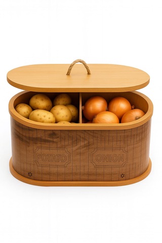 Dekorasyaa 2 Bölmeli Patates Soğanlık - Bambu - Oval Natural Desen Ahşap