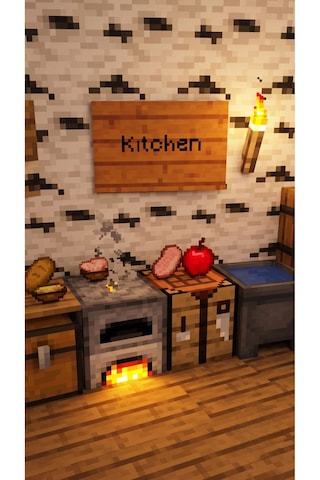 Minecraft Temalı Kitchen Ahşap Duvar Tabelası Dekoratif Gamer Odası Mutfak Kapı Süsü -