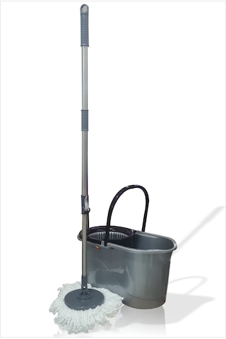 Büyük 19 Lt. Mikrofiber Döner Başlıklı Otomatik Kendinden Sıkmalı Yassı Tekerlekli Mop Mob Temizlik Seti Paspas Takımı Uzun Döner Hareketli Başlıklı Saplı