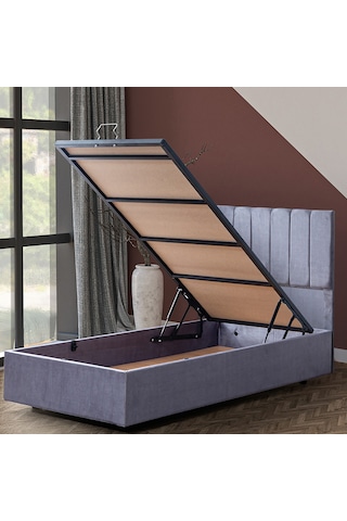 Cesur Tek Kişilik Baza Başlık Letto Yatak Seti Açık Gri 90 x 200