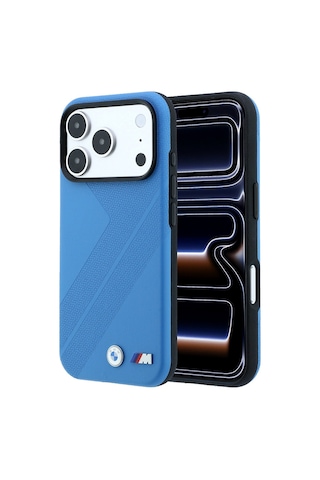 Apple Uyumlu iPhone 18 Pro Uyumlu Kılıf Bmw Lisanslı M-safe Özellikli M Logolu Lastik İzi Desenli Kapak Mavi