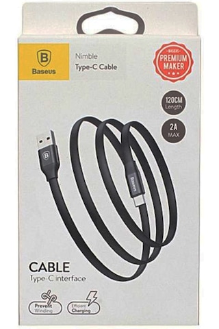 Baseus Nimble 2A Type-C Şarj ve Data Kablosu 1.2 Metre Siyah CATMBJ-AO1