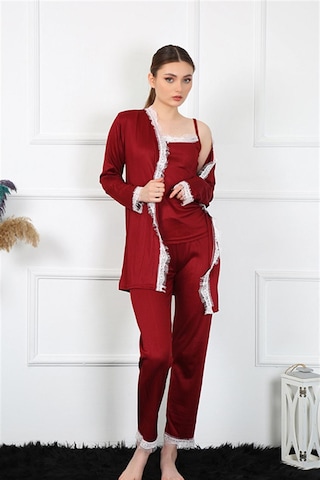 İbrahim Burak Etiler Collection Moda Çizgi Kadın 3'lü Bordo Sabahlık Takım 16108