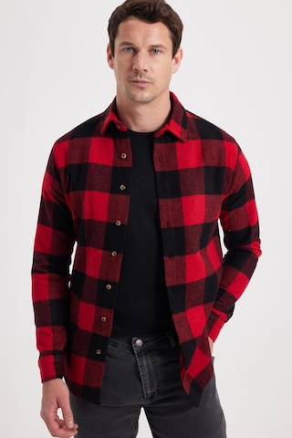 Tudors Erkek Slim Fit Dar Kesim Kareli Kışlık Oduncu Gömlek-42339 Kırmızı