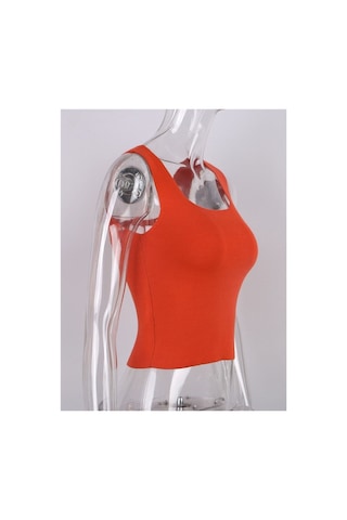 Pazarız Turuncu Kare Yaka Atlet Triko Bluz Crop S / M / L Beden Uyumlu Turuncu