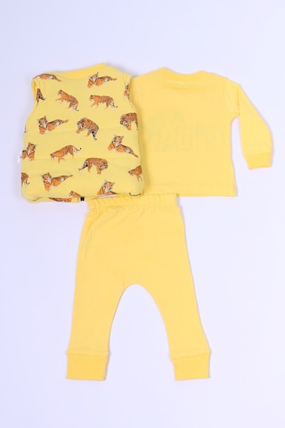 Erkek Bebek 3 Lü Takım 3 İplik Yelekli Kaplan Baskılı Fermuarlı C57 sarı